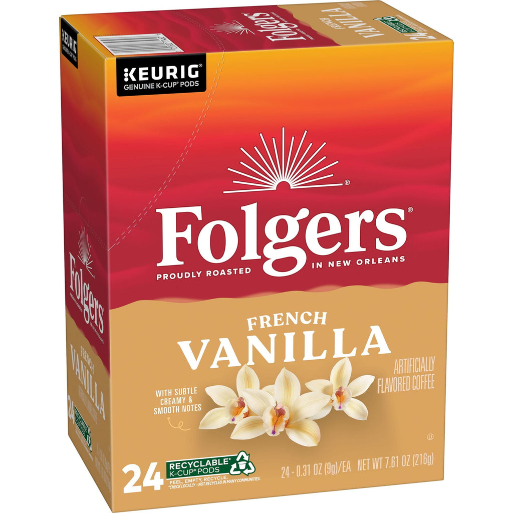 Folgers French Vanilla Artificially Flavored Coffee - Mild Roast, Keurig K Cup Pods, 24 Count Box