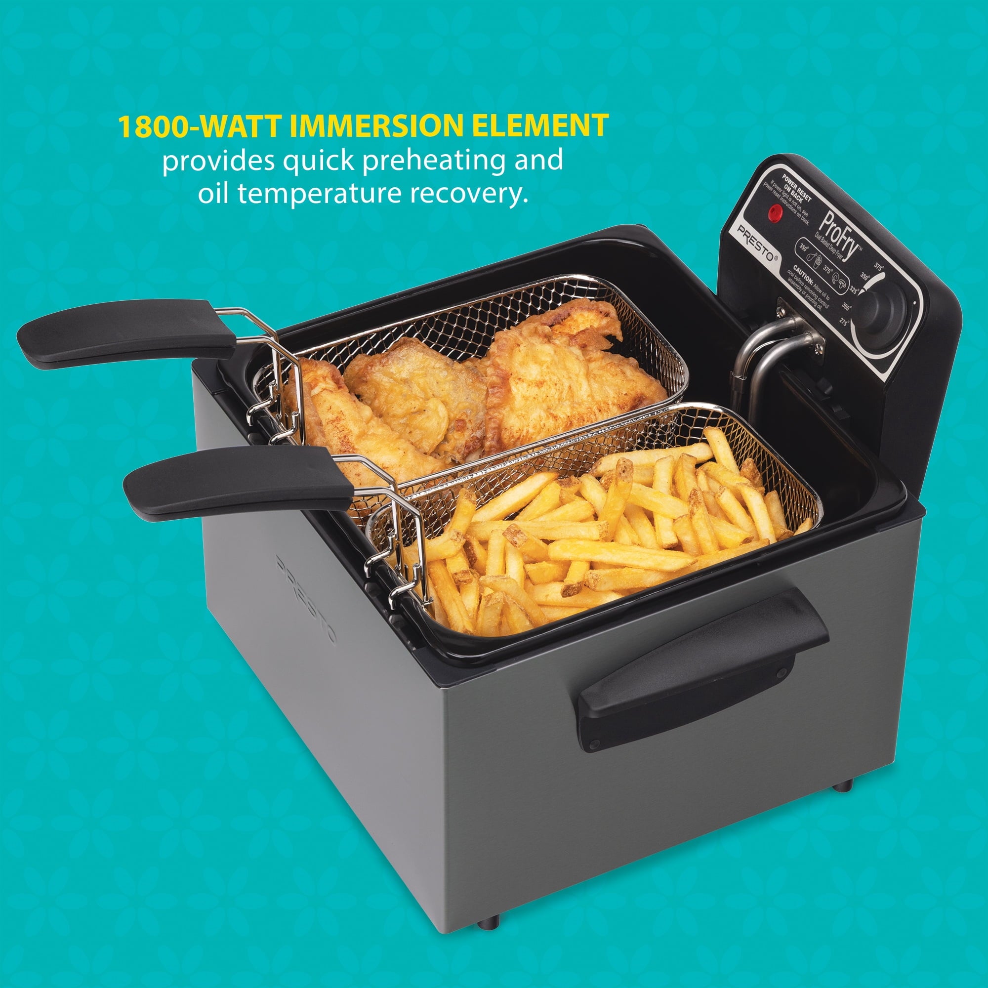Presto 5 Qt Dual Basket Pro Fry Immersion Element Black Deep Fryer 05489