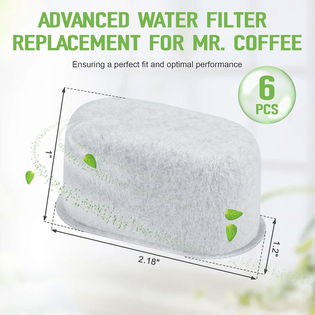 Kospetsin Activated Charcoal Filter Replacement Water Filters for Mr. Coffee Easy Measure and Dishwashable 12-Cup Coffee Makers - Coffee Machine 6 Pack