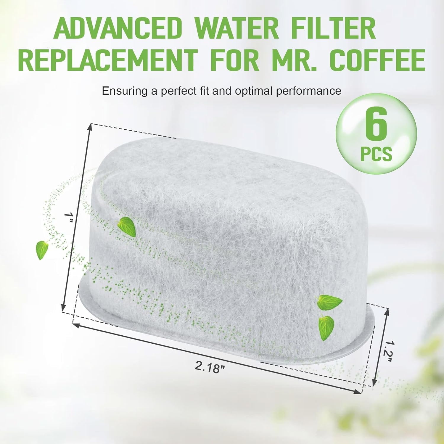 Kospetsin Activated Charcoal Filter Replacement Water Filters for Mr. Coffee Easy Measure and Dishwashable 12-Cup Coffee Makers - Coffee Machine 6 Pack