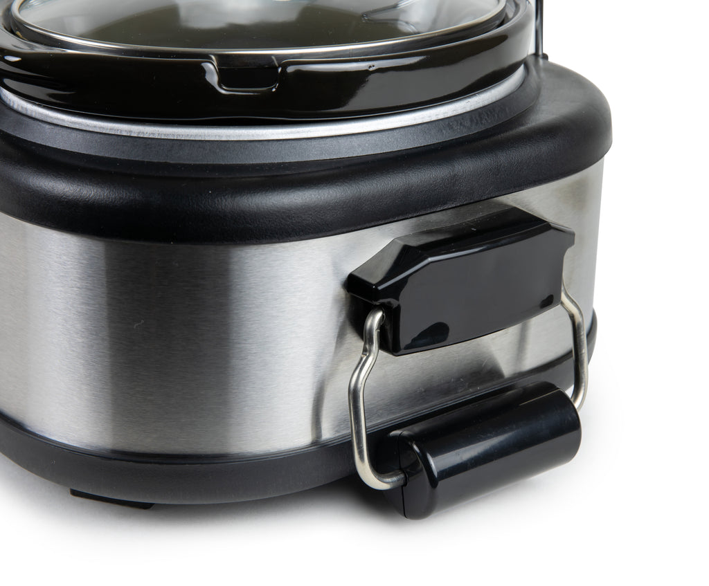 Nostalgia 1.5 qt Triple Slow Cooker - 3 Crock Pot Buffet Server with Removable Ceramic Pots, Stainless Steel