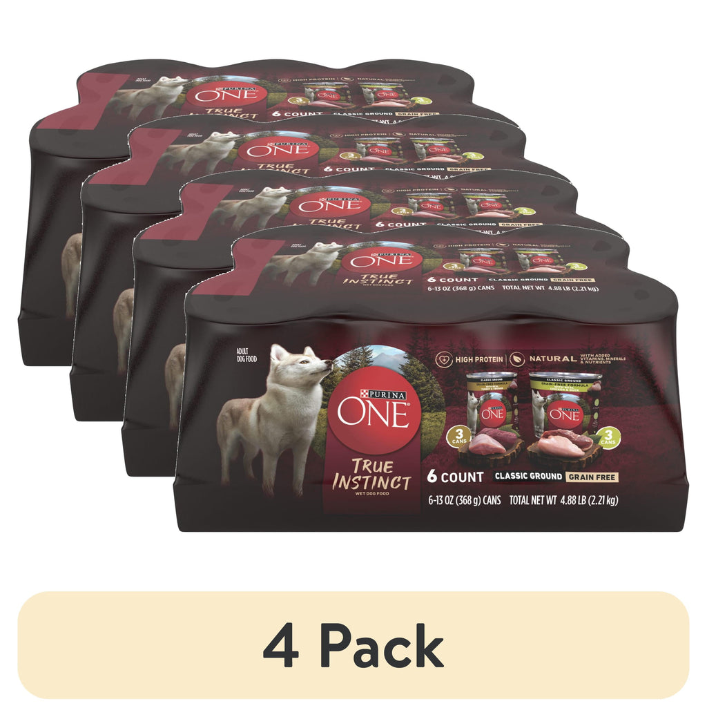 Purina ONE True Instinct Classic Ground Grain-Free Formulas With Real Turkey and Venison - and With Real Chicken and Duck Wet High Protein Dog Food Variety Pack - 4-Pack