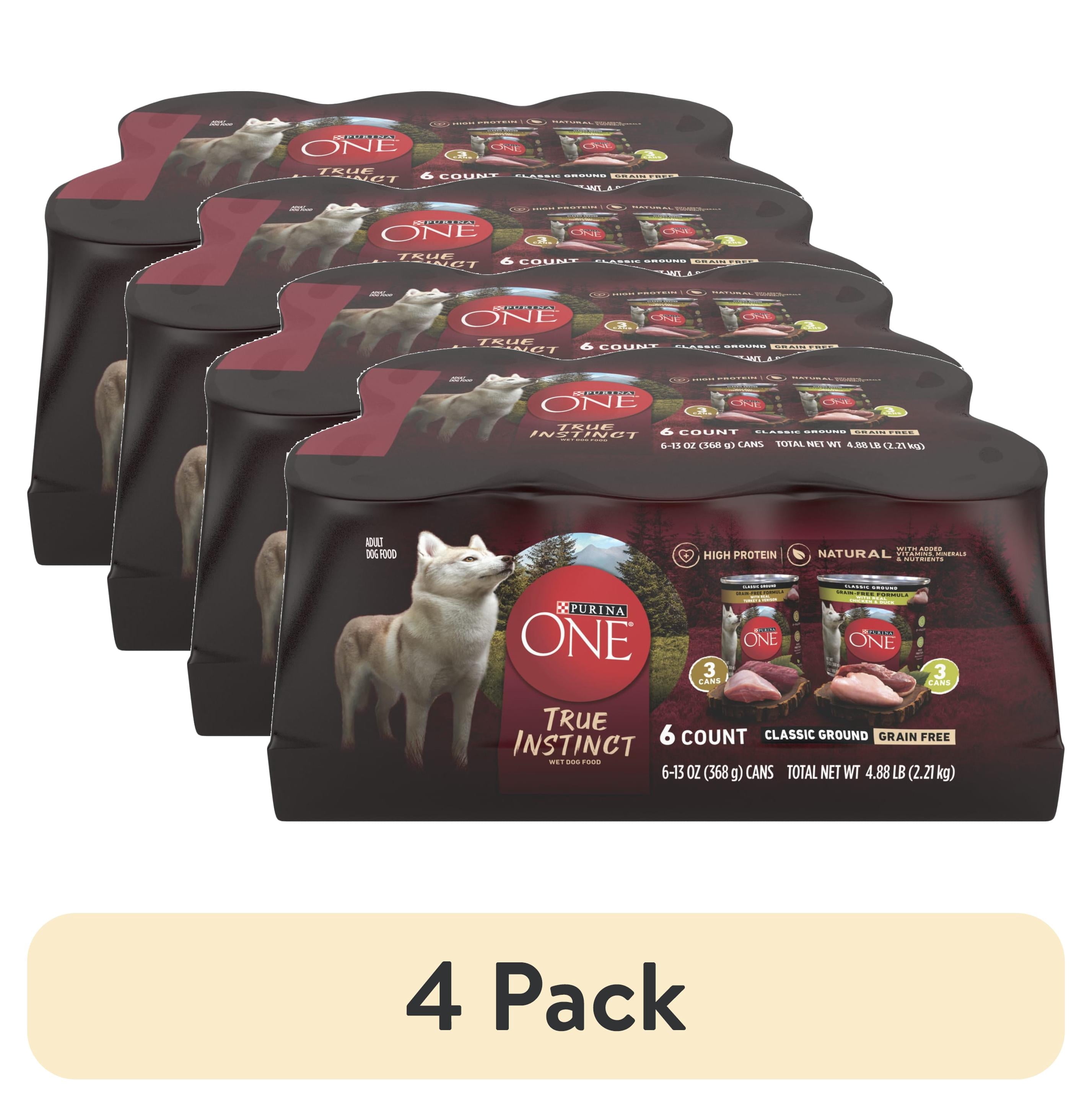 Purina ONE True Instinct Classic Ground Grain-Free Formulas With Real Turkey and Venison - and With Real Chicken and Duck Wet High Protein Dog Food Variety Pack - 4-Pack