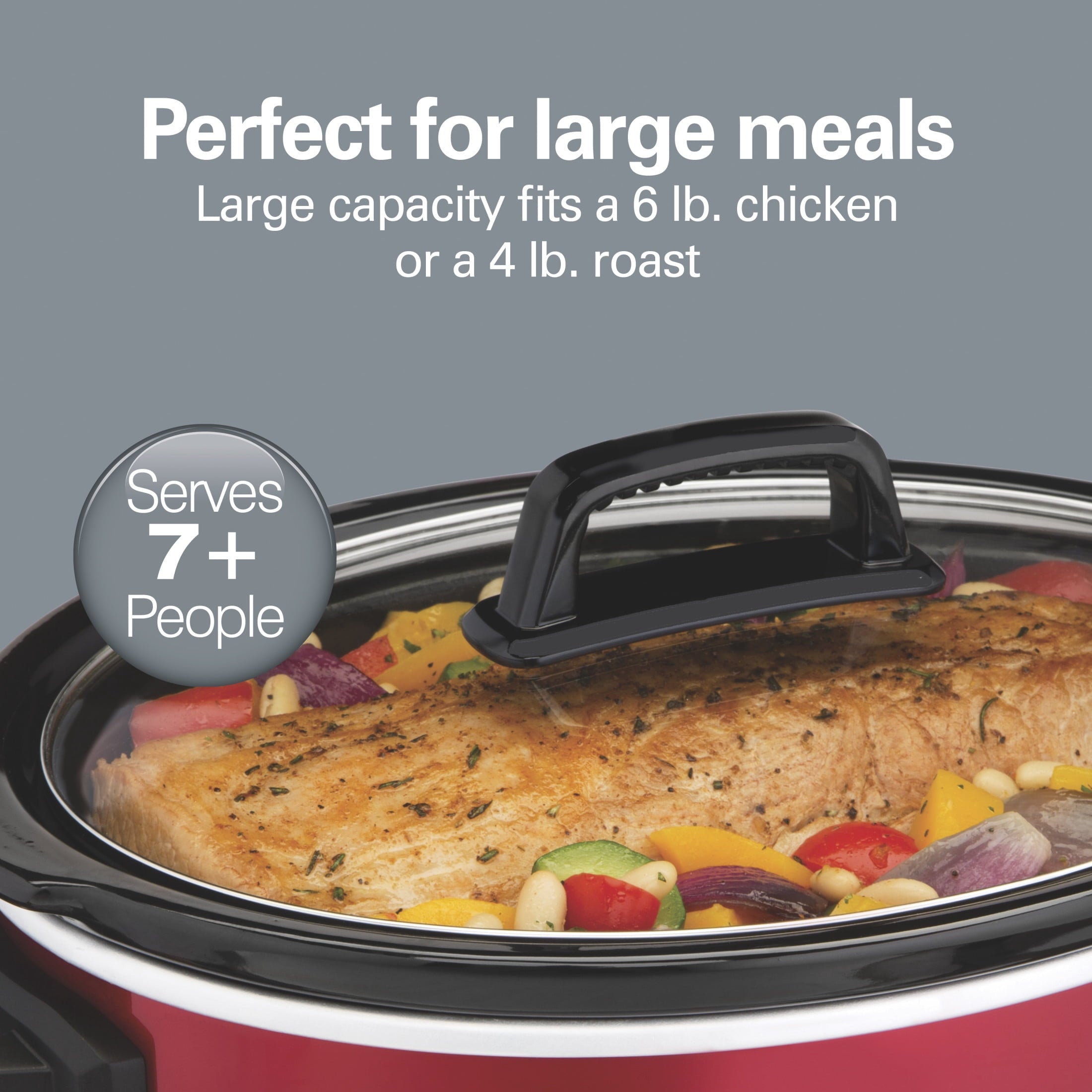 Hamilton Beach 6 Qt Slow Cooker - Stoneware Crock with Removable Pot, Red