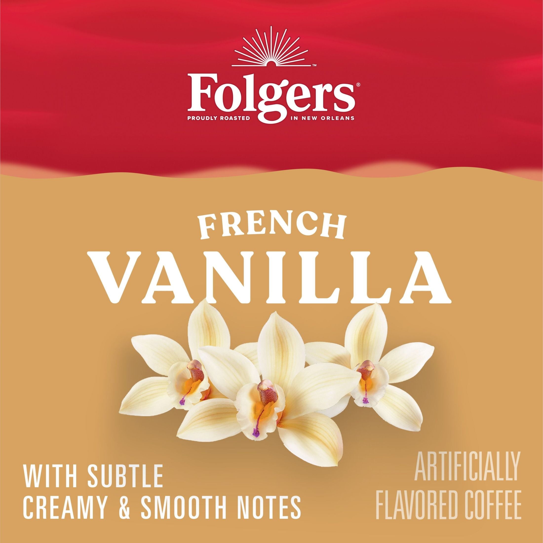 Folgers French Vanilla Artificially Flavored Coffee - Mild Roast, Keurig K Cup Pods, 24 Count Box