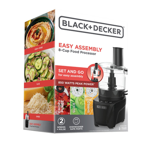 BLACK+DECKER Easy Assembly 8-Cup Food Processor - 450W, 2-Speed + Pulse, Black