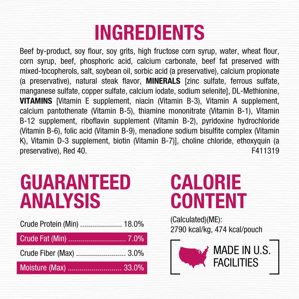 Purina Moist & Meaty Dry Dog Food - High Protein Steak Flavor with Real Beef, 6 oz Pouches (36 Pack)