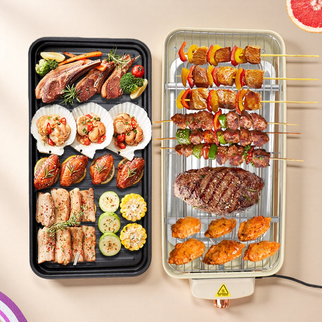 REDUSK Electric Indoor Grill 1500W - 3 in 1 Versatile Smokeless Indoor Grill for Home Cooking, Non-Stick Removable Grill & Griddle Plate, Temperature Control, White
