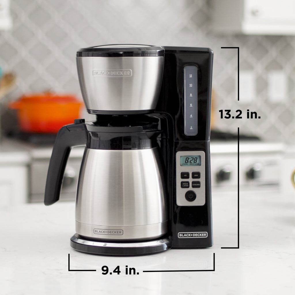 BLACK+DECKER 12 Cup Thermal Programmable Coffee Maker with Brew Strength and VORTEX Technology - Black/Steel