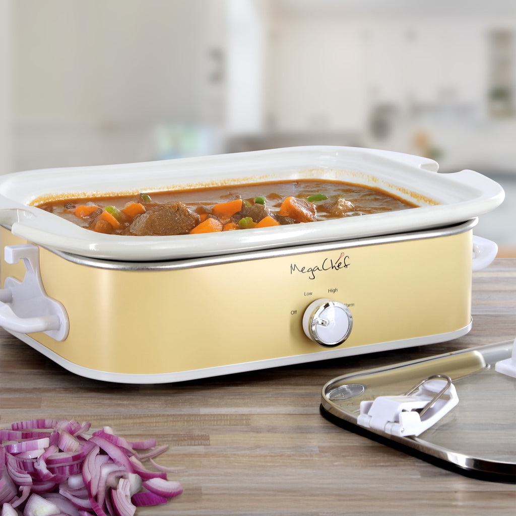 MegaChef 3.5 Quart Casserole Slow Cooker with 3 Temperature Settings (Cream)