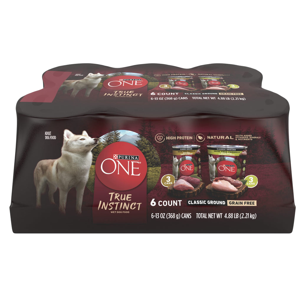 Purina ONE True Instinct Classic Ground Grain-Free Formulas With Real Turkey and Venison - and With Real Chicken and Duck Wet High Protein Dog Food Variety Pack - 3-Pack