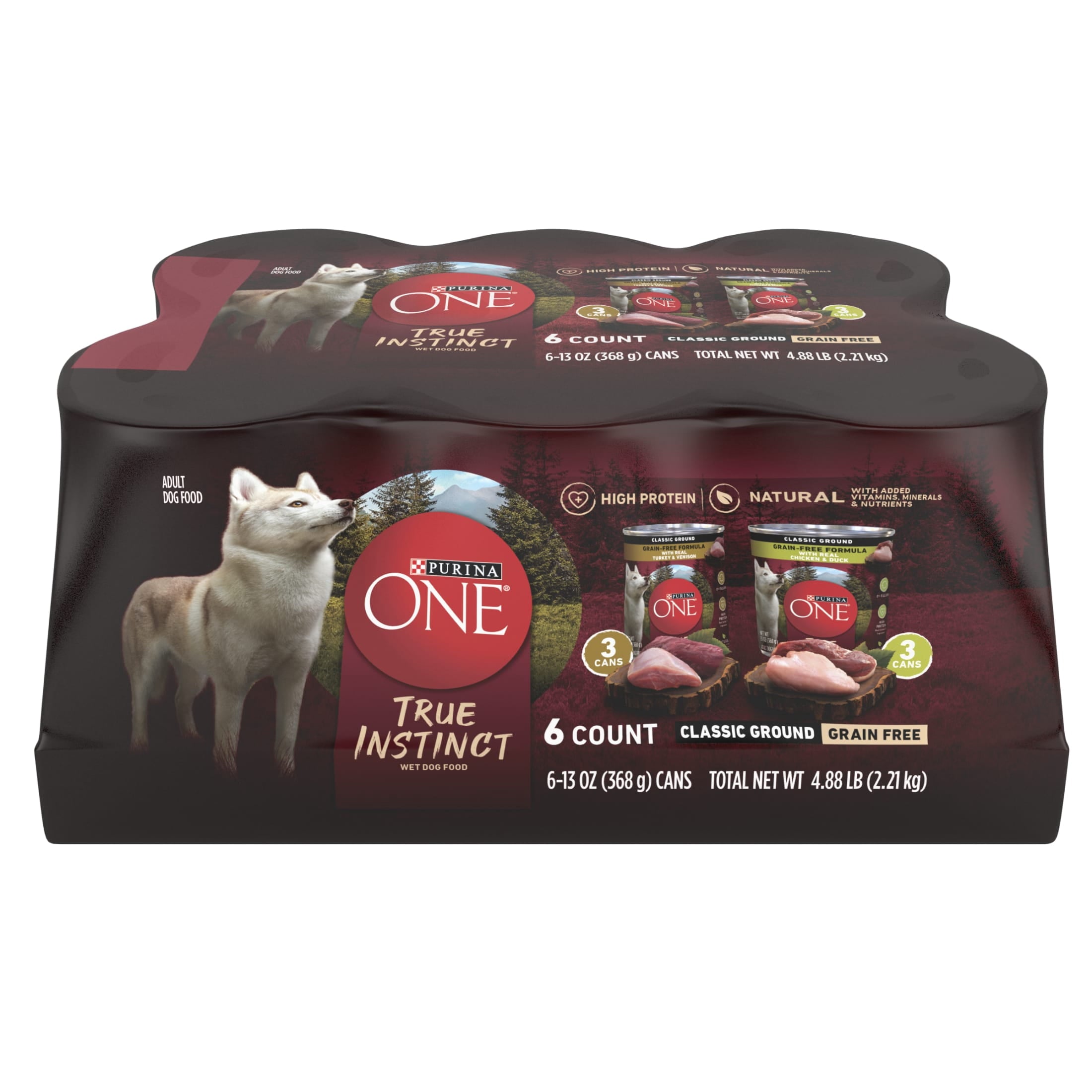 Purina ONE True Instinct Classic Ground Grain-Free Formulas With Real Turkey and Venison - and With Real Chicken and Duck Wet High Protein Dog Food Variety Pack - 4-Pack