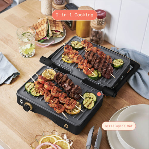 Beautiful 2-in-1 Panini Press & Grill with Detachable Plates - Black Sesame by Drew Barrymore