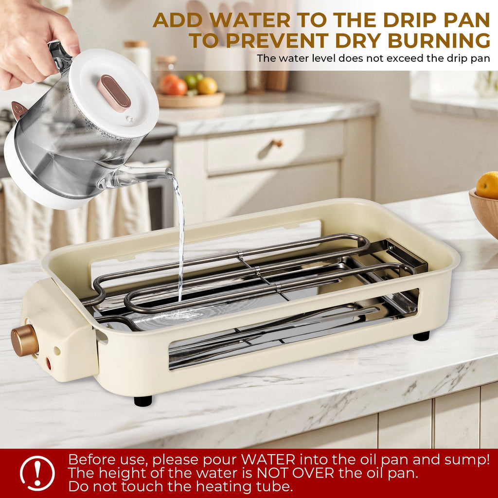 SUSLAS Electric Indoor Grill & Griddle - 1500W Smokeless Design with 3 Removable Nonstick Plates, Dishwasher Safe, Adjustable Temperature Control for Indoor Cooking(beige)