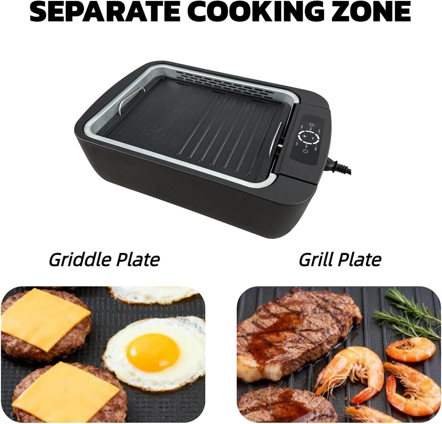 Indoor Smokeless Grill - 1100W Non-stick Table Top Electric Gill for BBQ and Indoor Grilling, 6-Speed Temperature Control Fast Heat Up, Dishwasher Safe, Serves 4-6 people, 16.2x11.2in