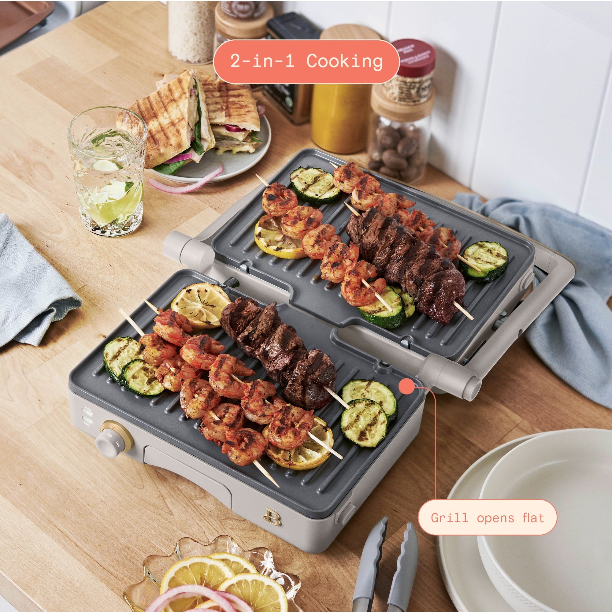 Beautiful 2-in-1 Panini Press & Grill with Detachable Plates - Porcini by Drew Barrymore