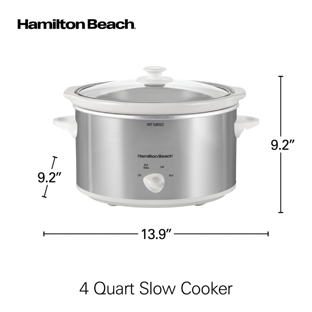Hamilton Beach 4 Qt Slow Cooker - Stoneware Crock with Removable Pot, White and Silver