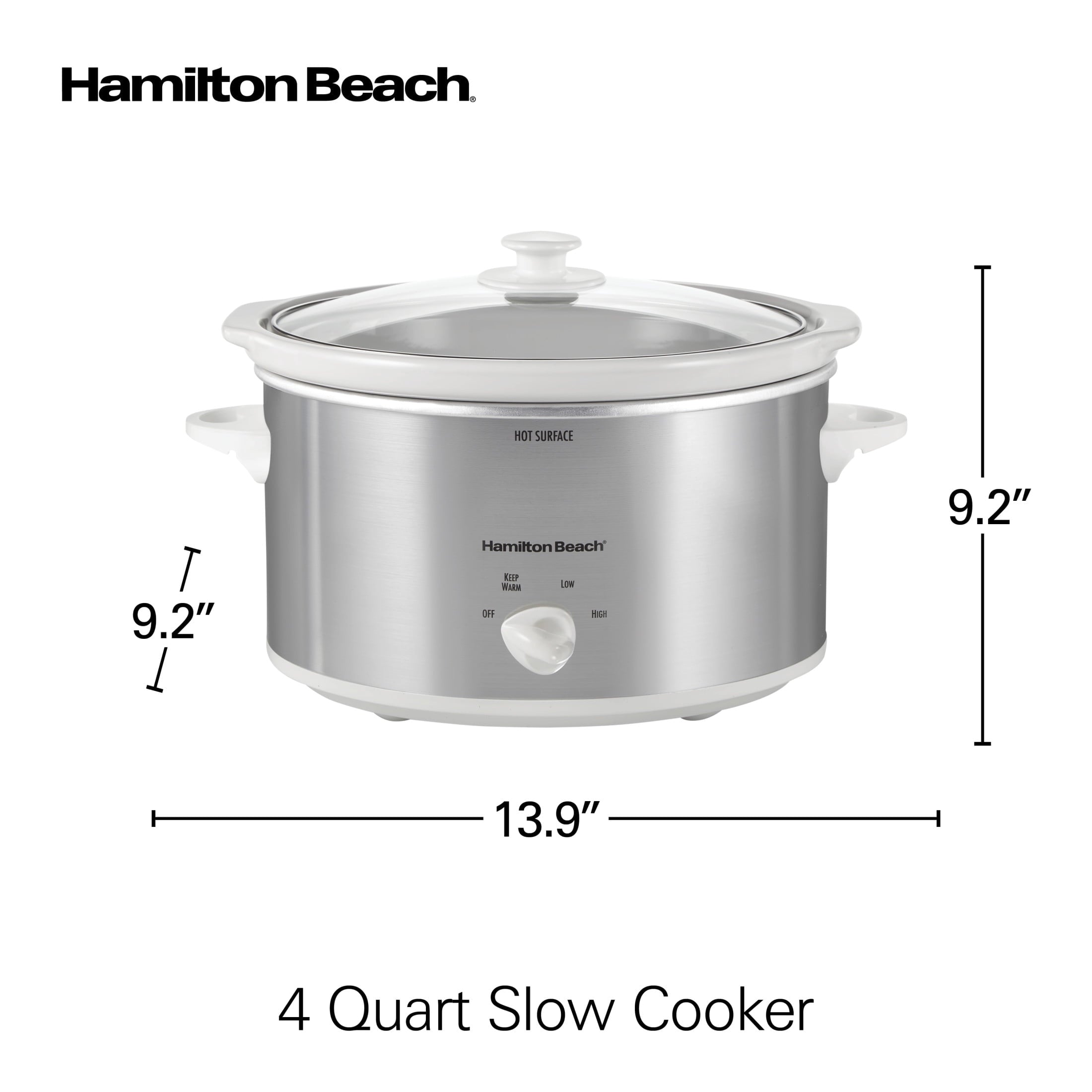 Hamilton Beach 4 Qt Slow Cooker - Stoneware Crock with Removable Pot, White and Silver