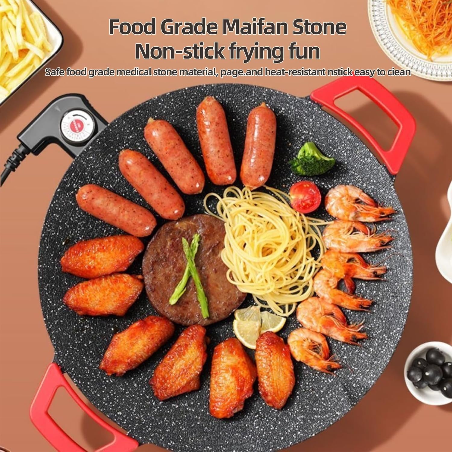 AORAN KITCHEN Indoor Grills Electric Smokeless – Nonstick Griddle for Use - Compact & Versatile Cooking for Steaks, Pancakes, and BBQ