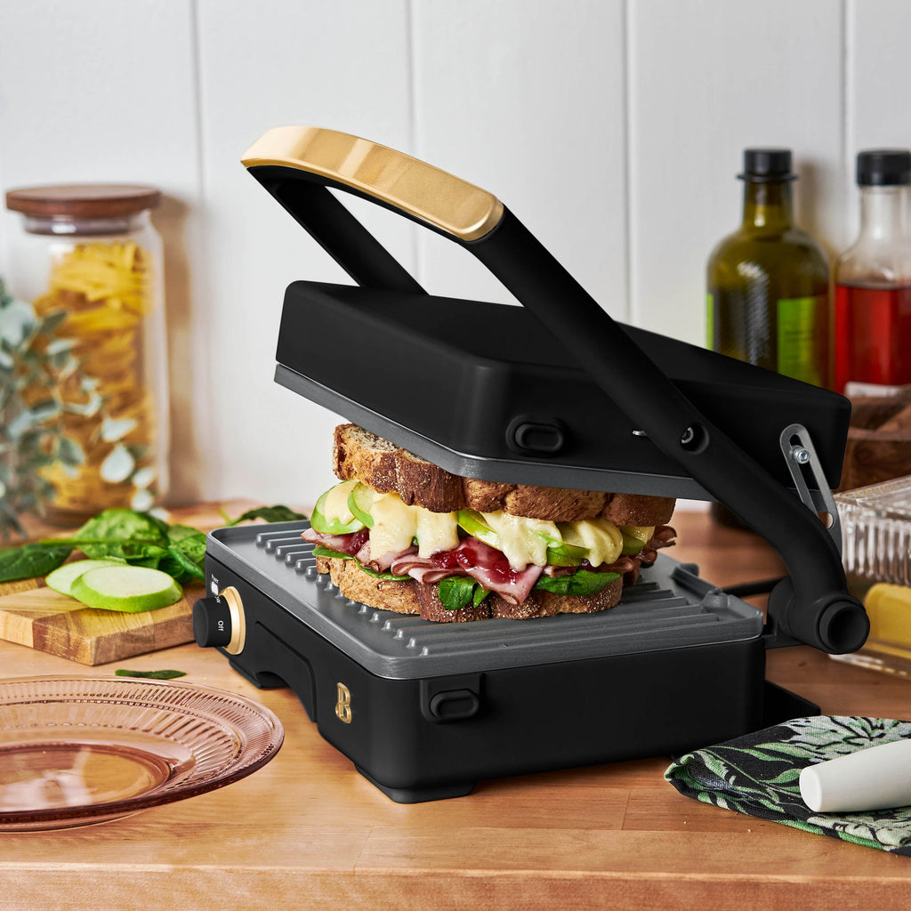 Beautiful 2-in-1 Panini Press & Grill with Detachable Plates - Black Sesame by Drew Barrymore