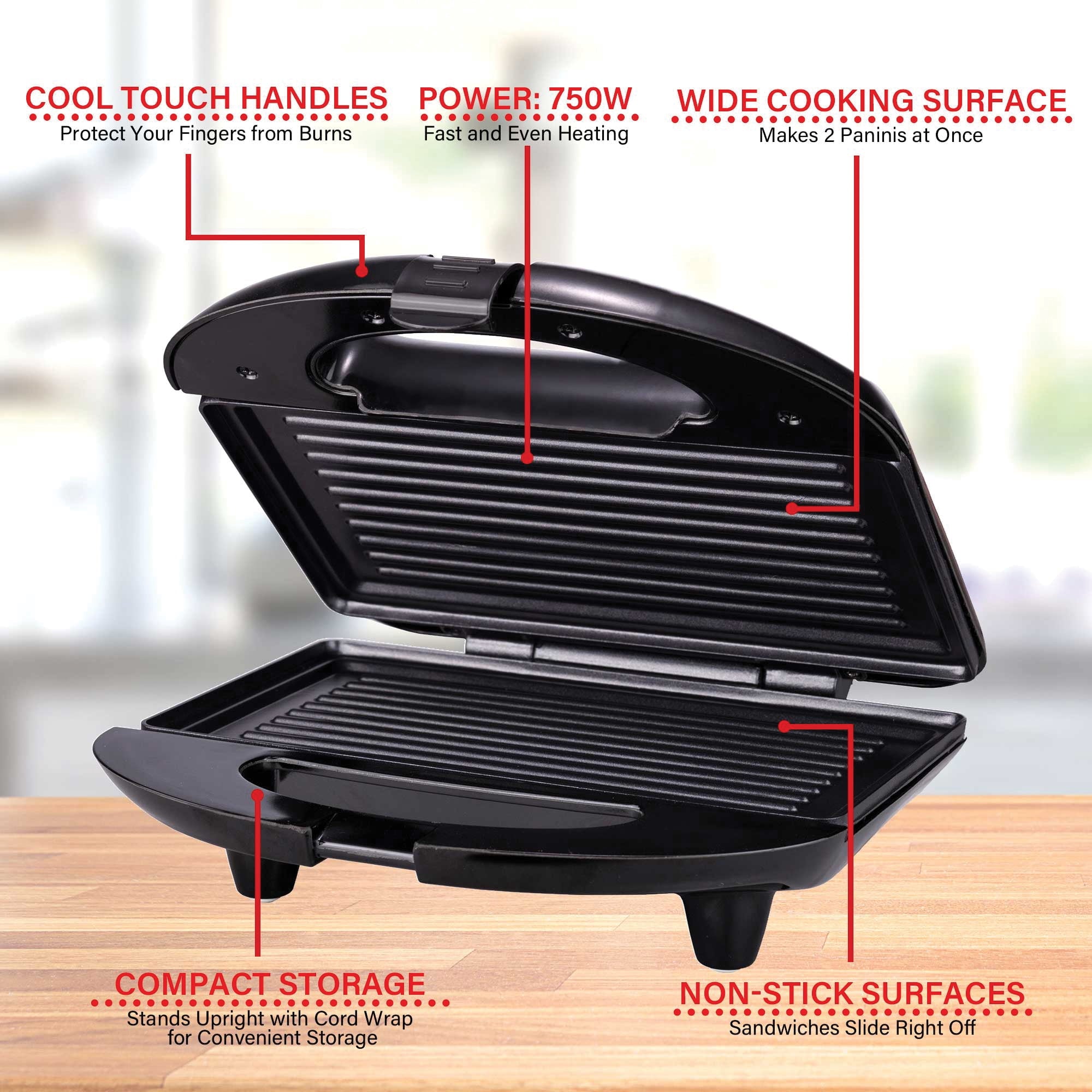Brentwood Nonstick Panini Press & Sandwich Maker (Black) - TS-246PT