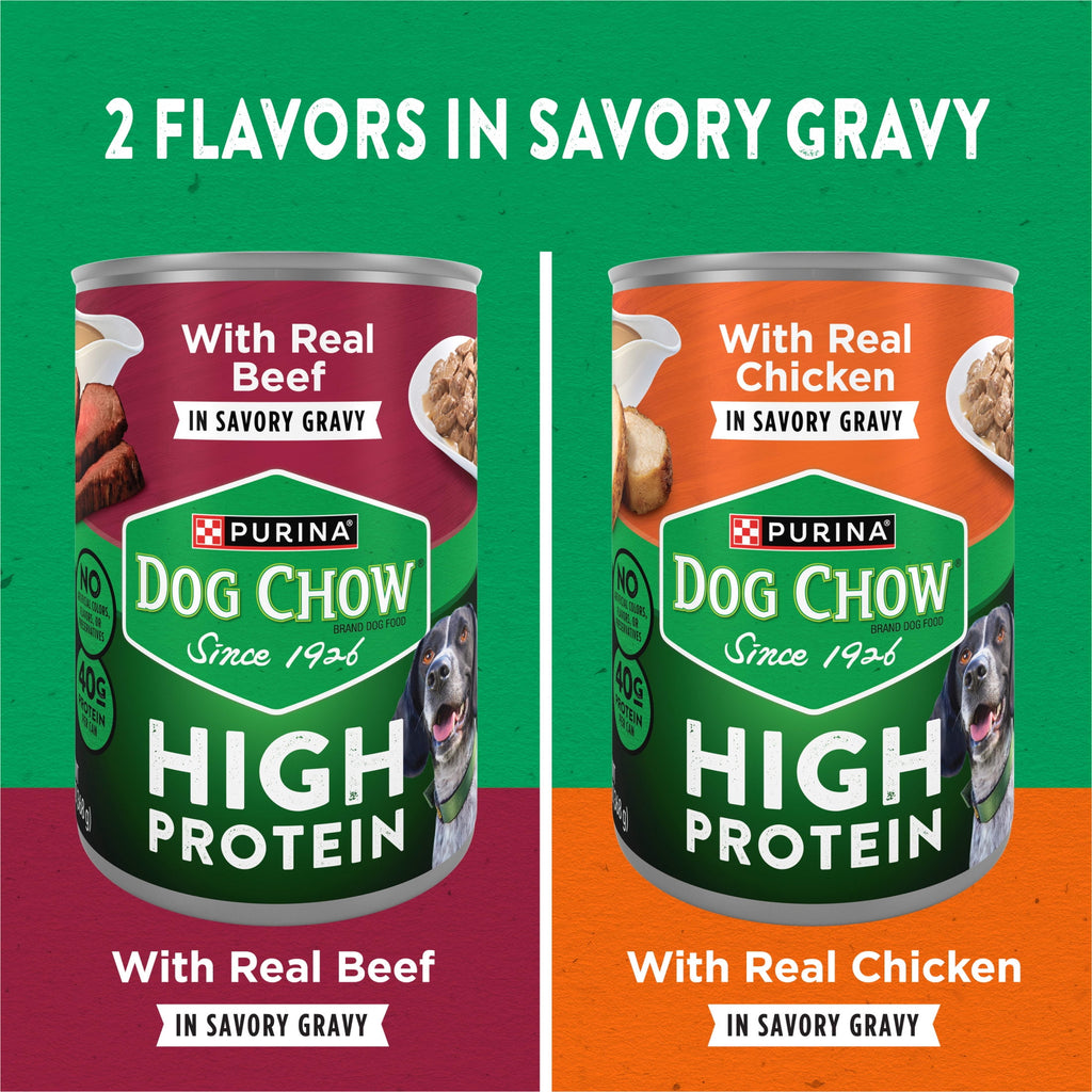 Purina Dog Chow High Protein Dog Food Wet Recipe With Real Chicken or Real Beef In Savory Gravy Variety Pack - 13 oz.