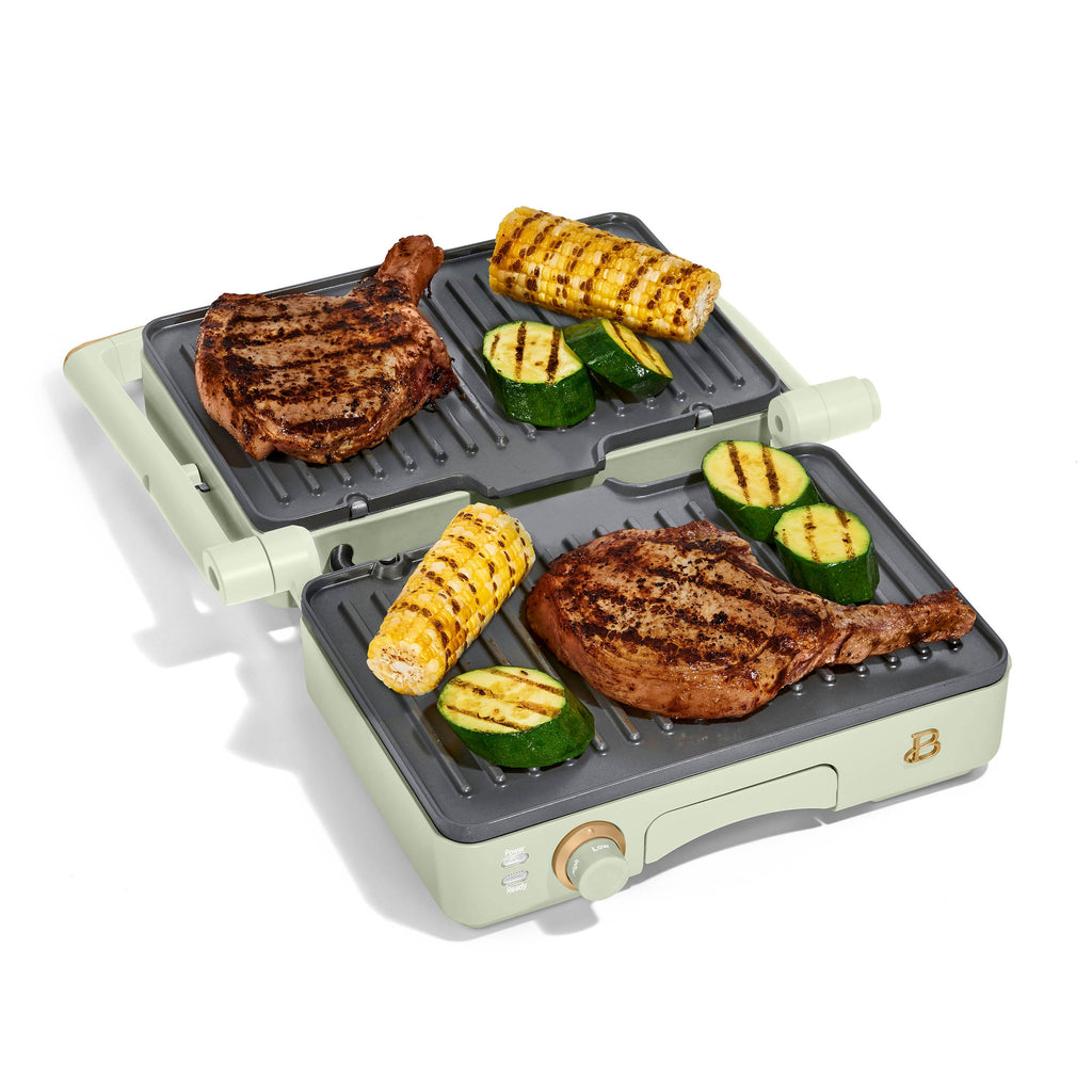 Beautiful 2-in-1 Panini Press & Grill with Detachable Plates - Sage Green by Drew Barrymore