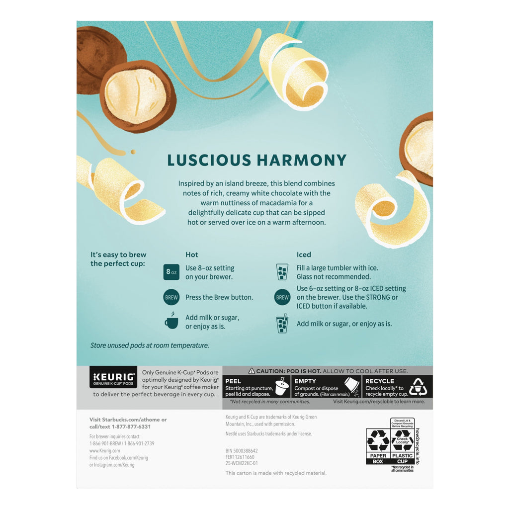 Starbucks White Chocolate Macadamia Flavored Coffee - Keurig K-Cup Coffee Pods, 100% Arabica, 22 Count