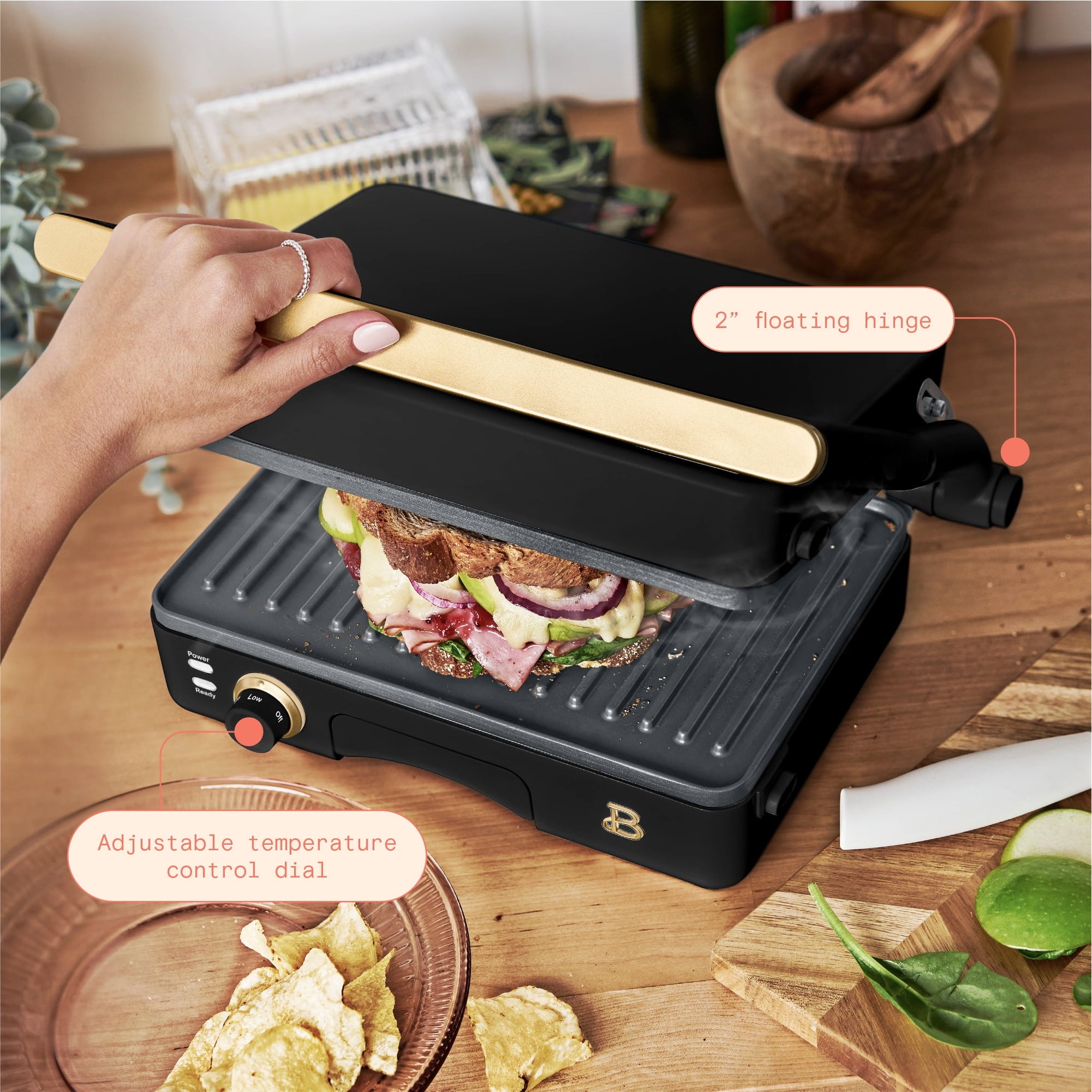 Beautiful 2-in-1 Panini Press & Grill with Detachable Plates - Black Sesame by Drew Barrymore