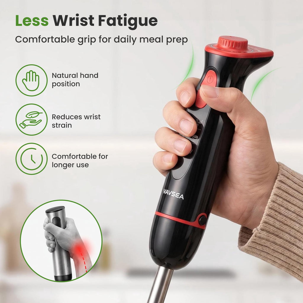VAVSEA Immersion Blender - 1100W 5-in-1 Hand Blender, 24-Speed Stick Blender for Small Kitchen, Splash-Resistant Handheld Blender Mixer with Turbo Mode for Smoothies, Baby Food, Black