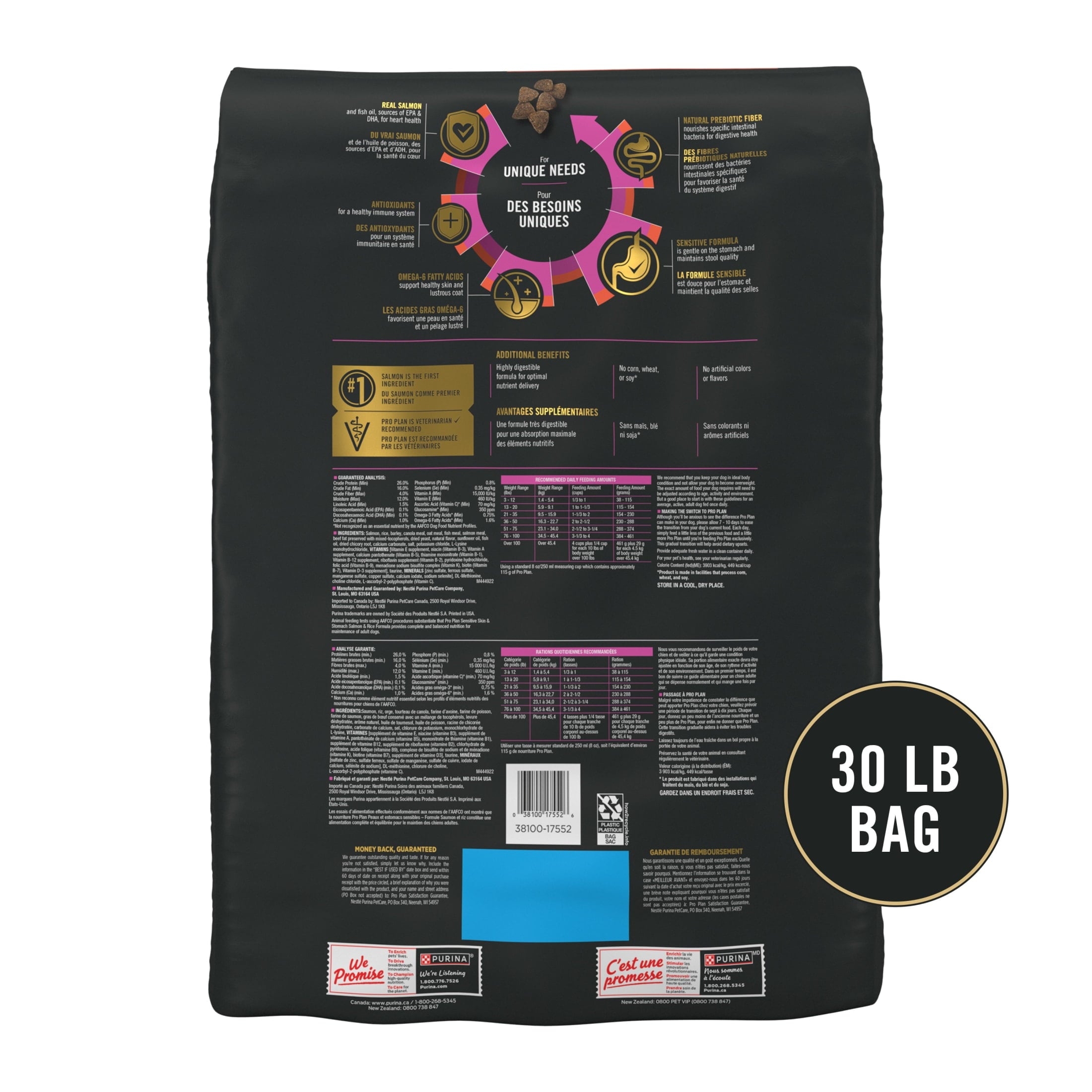 Purina Pro Plan Dry Dog Food for Adult Dogs - High Protein, Sensitive Stomach, Salmon & Rice, 30 lb Bag