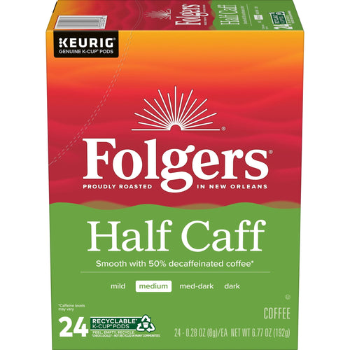 (Folgers 1/2 Caff Coffee - Medium Roast Coffee, Keurig K Cup Pods, 24 Count Box - 4-Pack