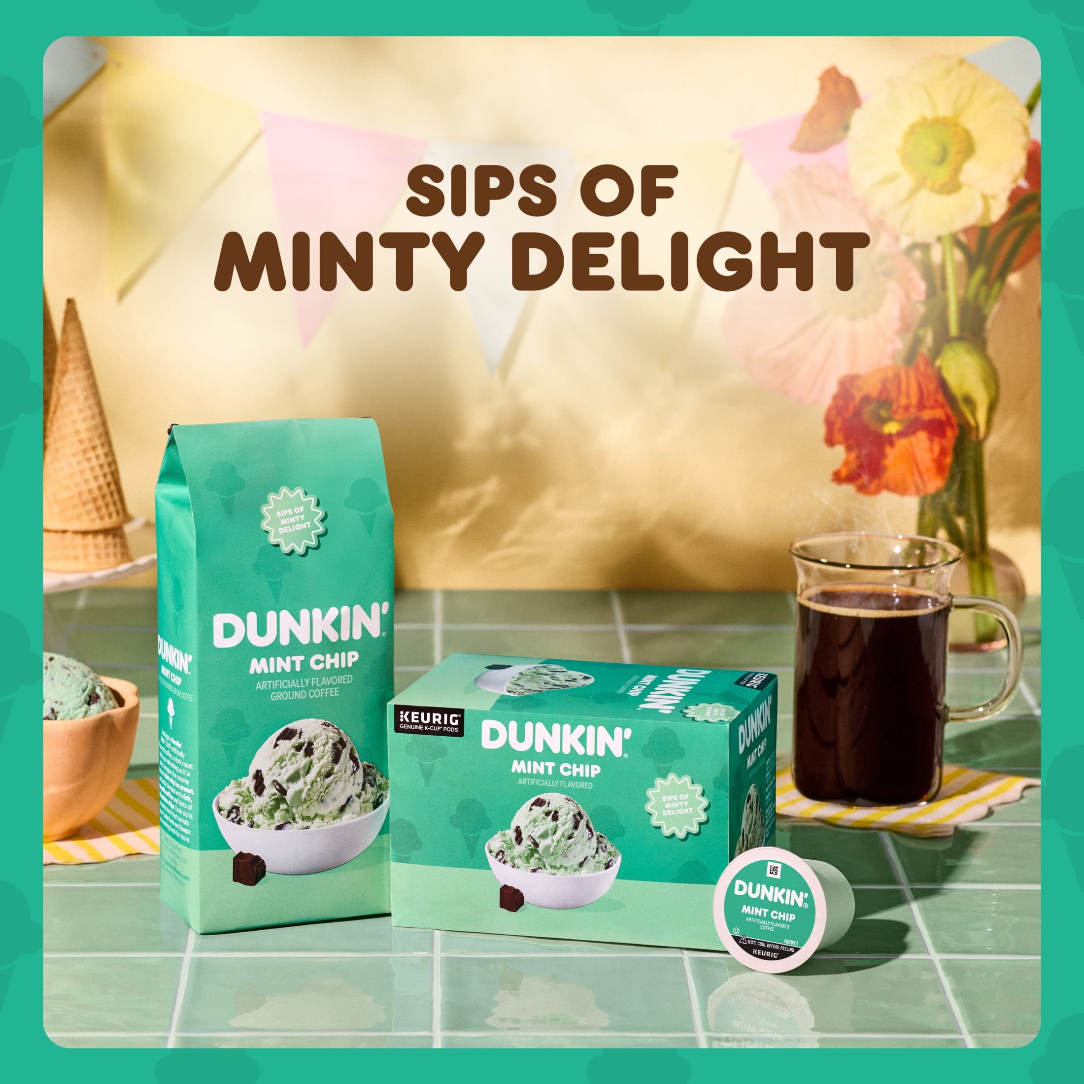 Dunkin’ Mint Chip Artificially Flavored Coffee - Keurig K Cup Pods, 10 Count Box