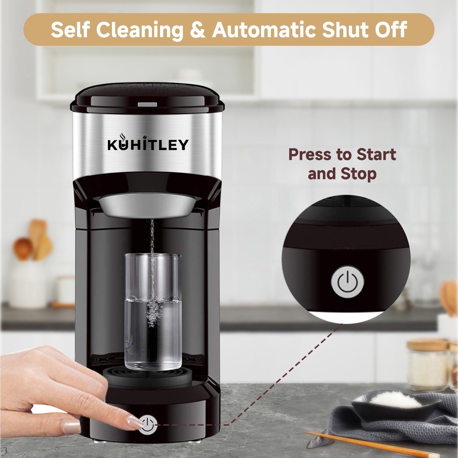 MINI Single Serve Coffee Maker - Instant Coffee Maker One Cup for K Cup & Ground Coffee, Portable Capsule Coffee Machine with 6 to 14oz Reservoir, 90 Seconds Fast Brewing and One Button Operation