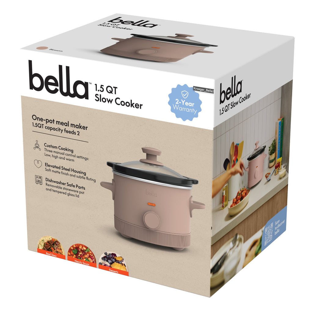 bella 1.5 Qt Manual Slow Cooker with 3 Heat Settings - Ceramic Nonstick Coating, Dishwasher Safe Pot & Tempered Glass Lid, Blossom