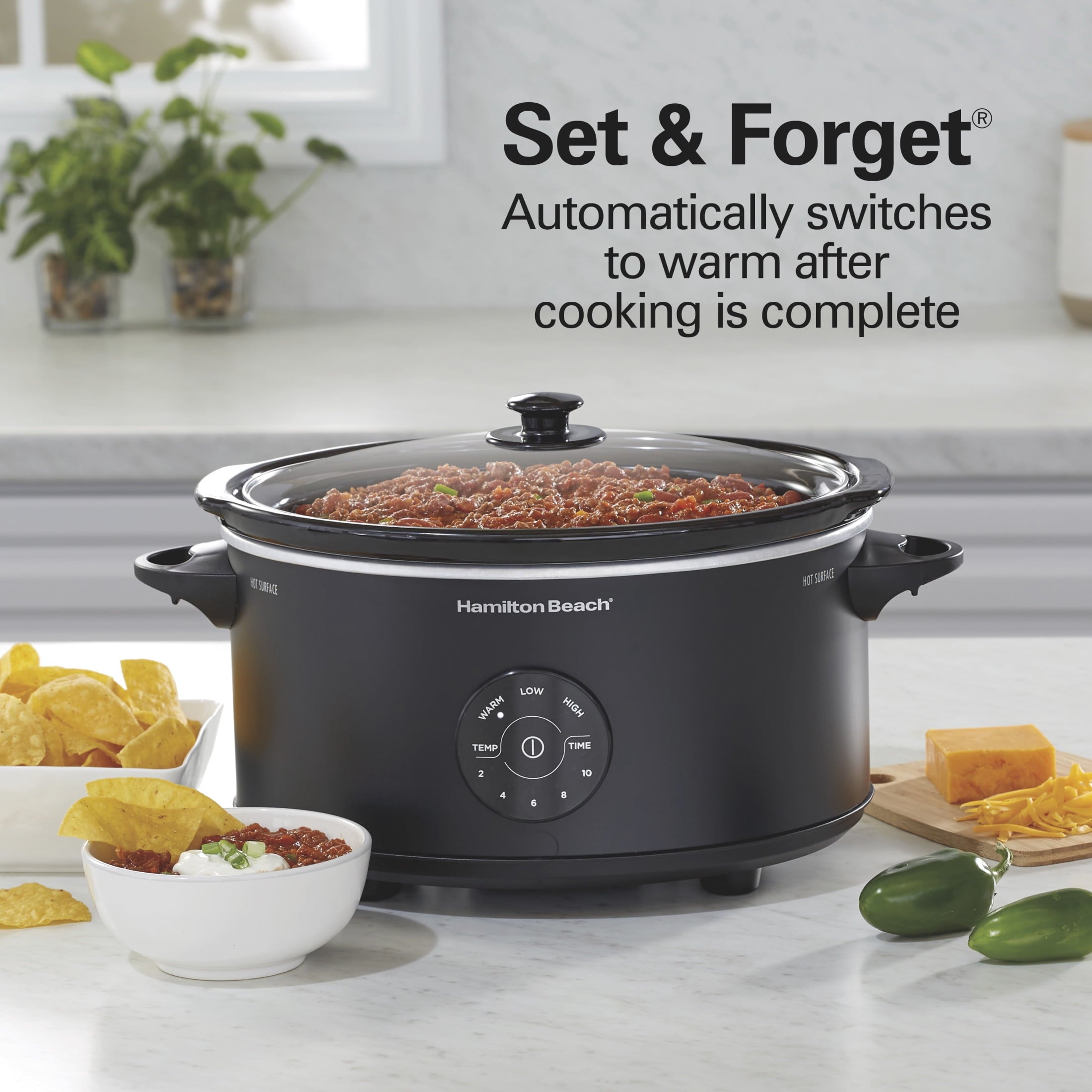 Hamilton Beach 6 Qt Programmable Slow Cooker - Stoneware Crock with Removable Pot, Matte Black