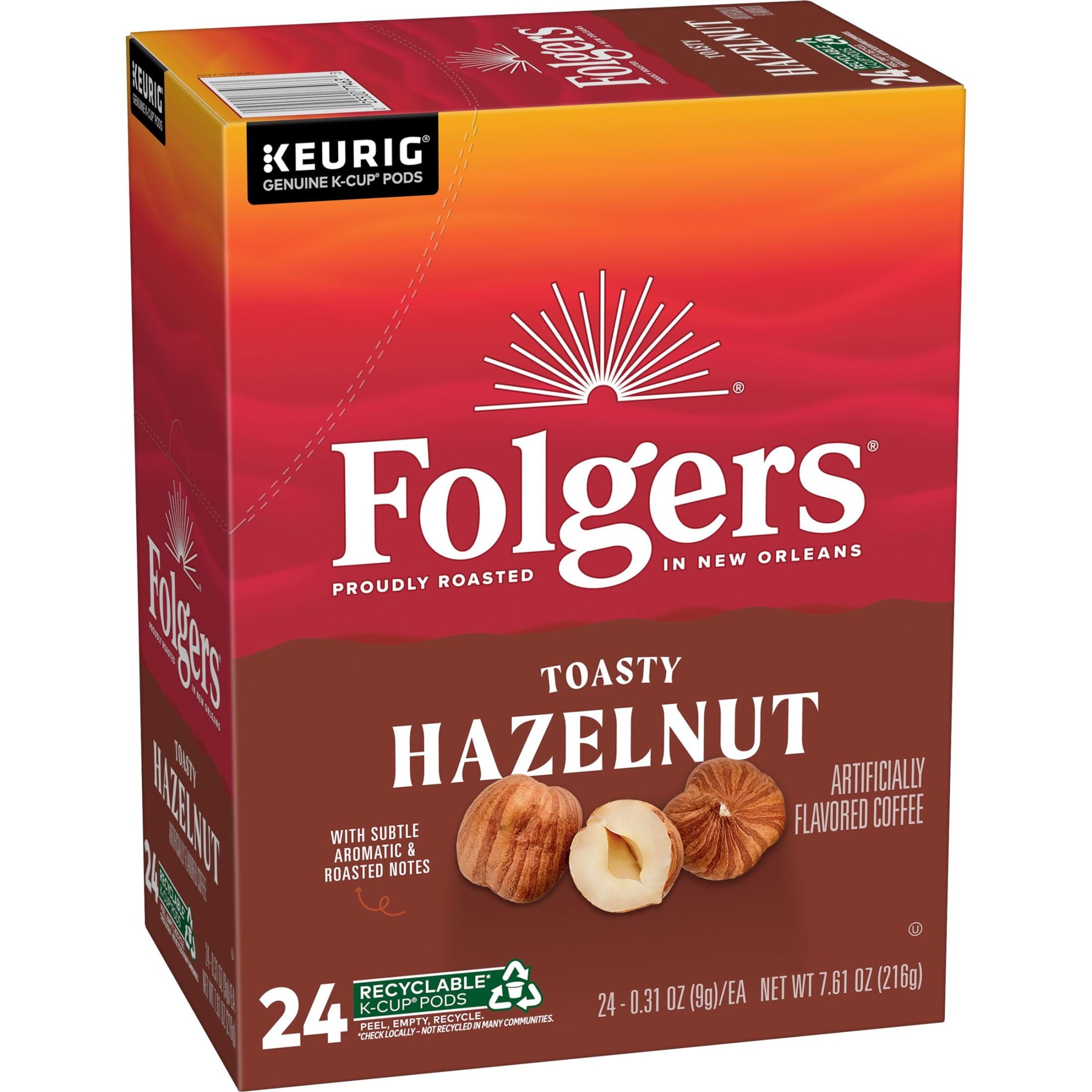 Folgers Toasty Hazelnut Artificially Flavored Coffee - Keurig K Cups, 24 Count Box
