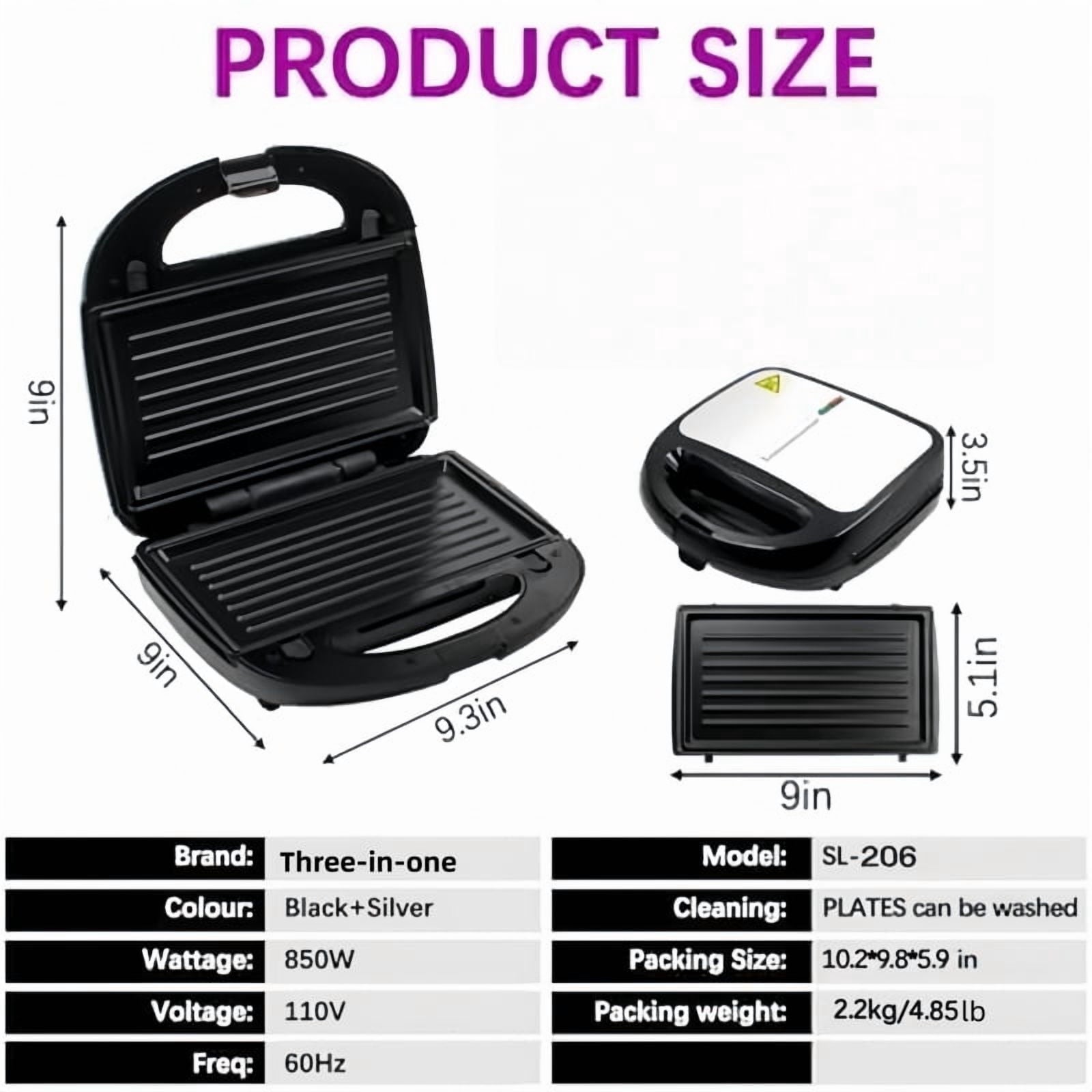 Electric Panini Press Sandwich Maker Indoor Grill - 3-in-1 - Stainless Steel