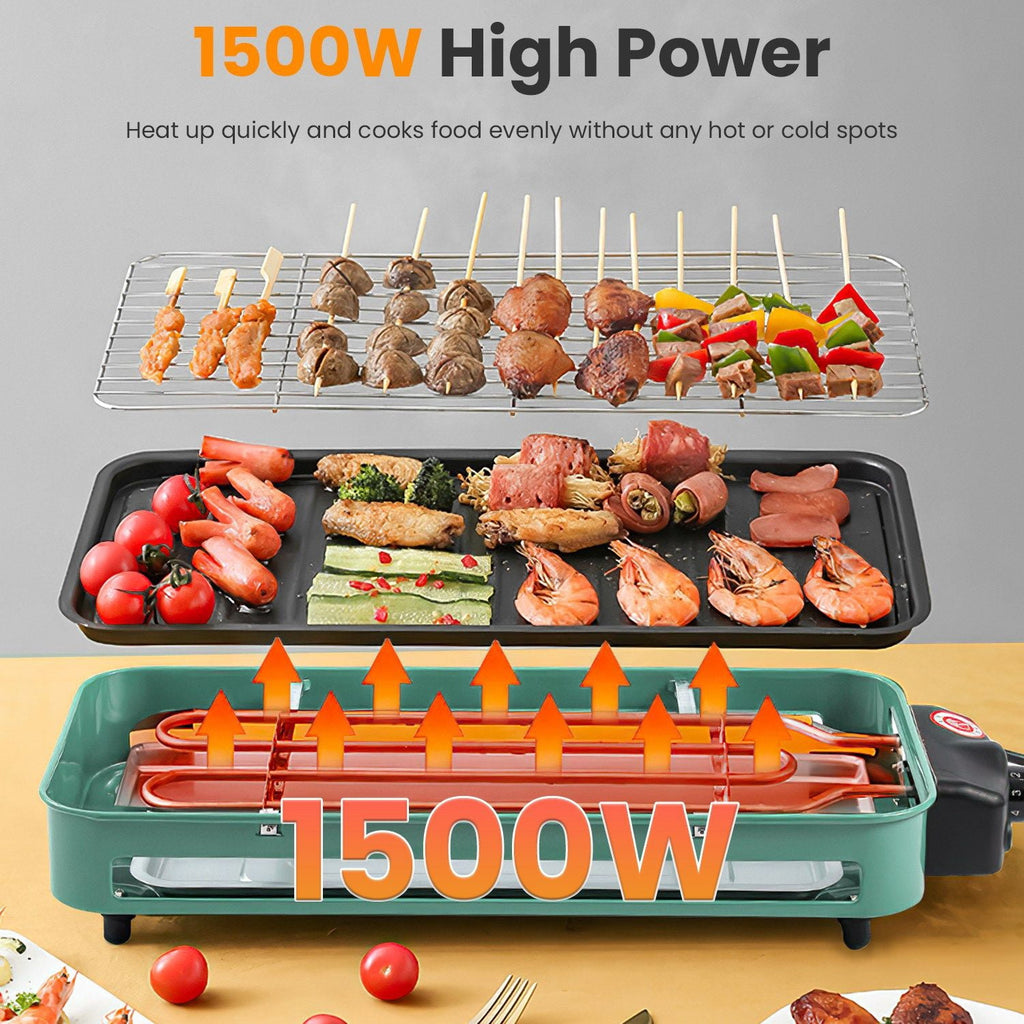 2000W Electric Indoor Grill 2-in-1 with Removable Plate & 5 Temp Controls