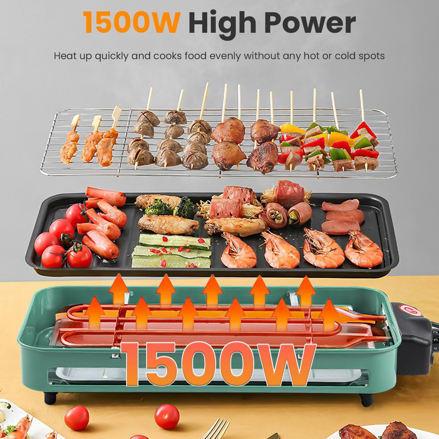 2000W Electric Indoor Grill 2-in-1 with Removable Plate & 5 Temp Controls