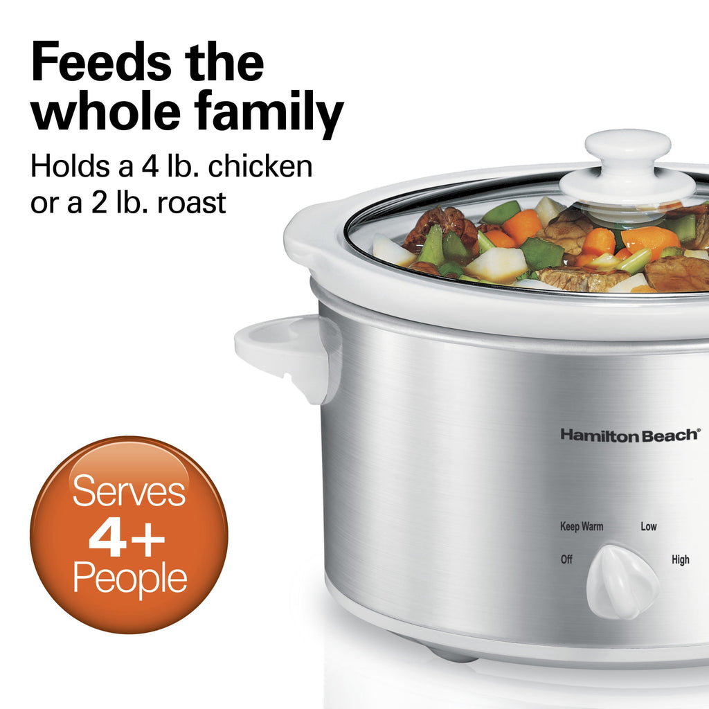 Hamilton Beach 4 Qt Slow Cooker - Stoneware Crock with Removable Pot, White and Silver