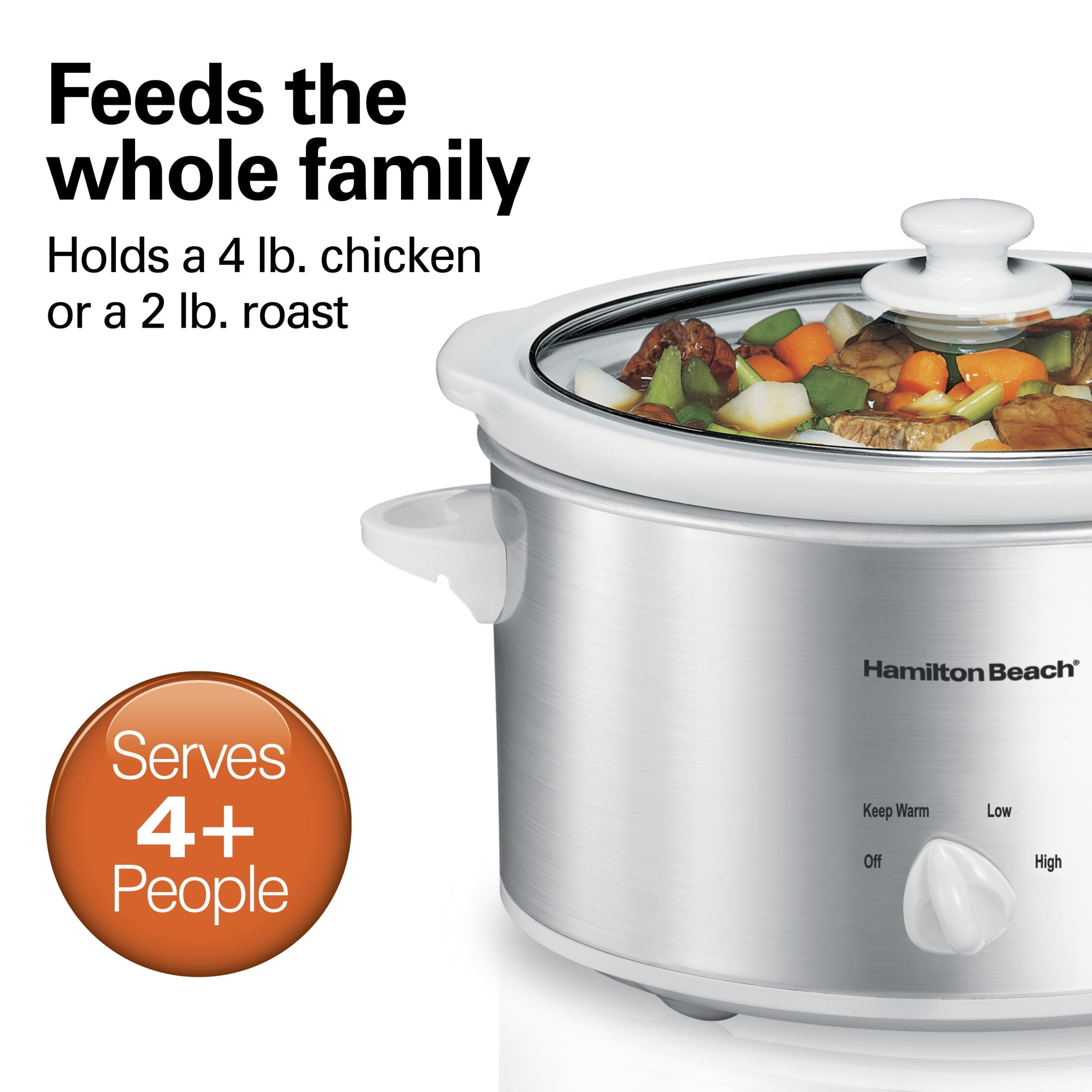 Hamilton Beach 4 Qt Slow Cooker - Stoneware Crock with Removable Pot, White and Silver