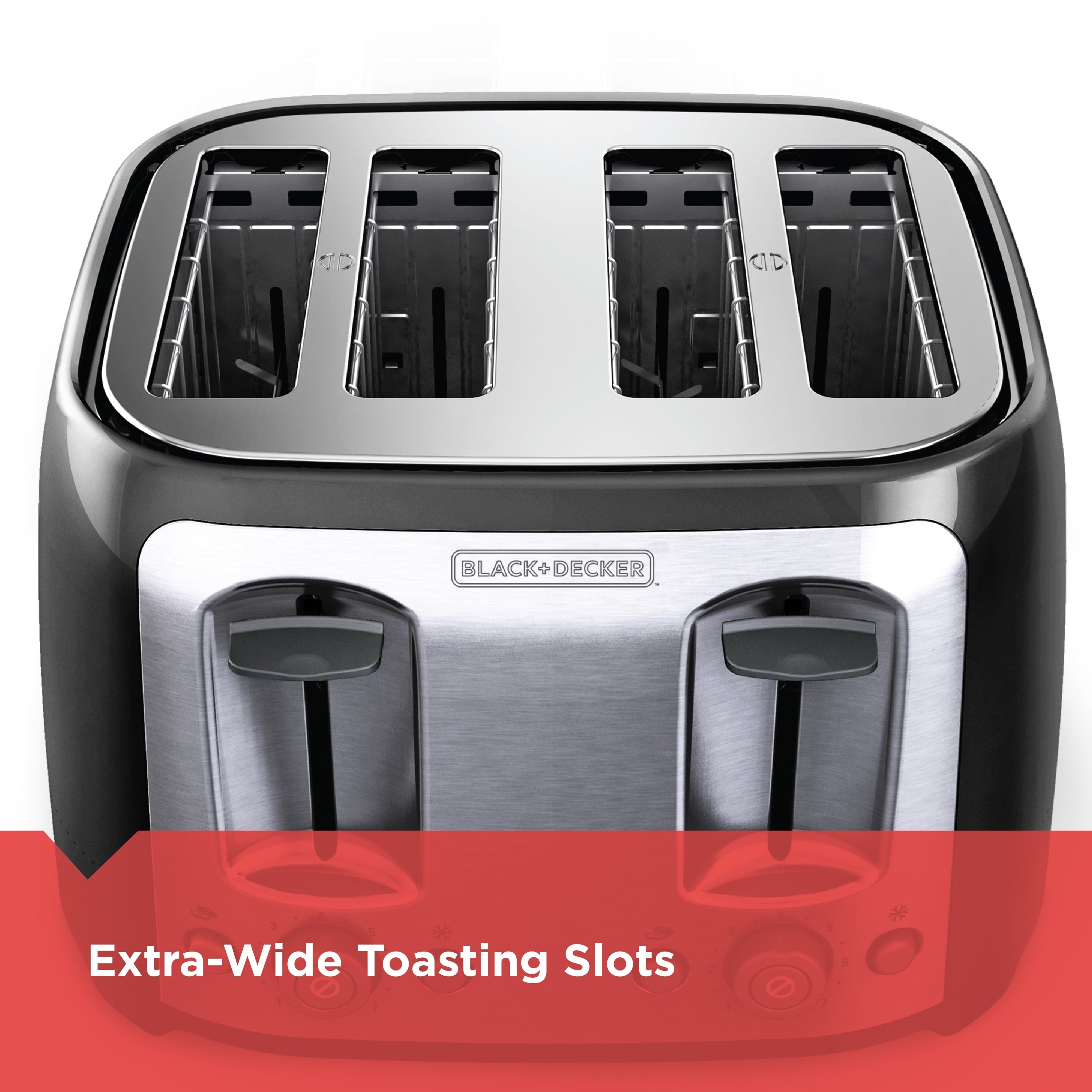 BLACK+DECKER 4-Slice Toaster with Extra-Wide Slots - Black with Stainless Steel Accents, including Crumb Tray