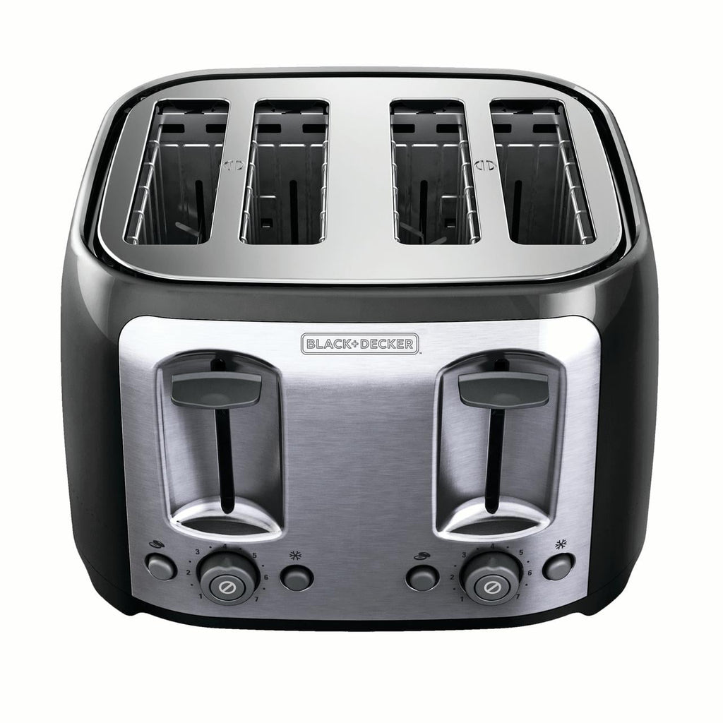 BLACK+DECKER 4-Slice Toaster with Extra-Wide Slots - Black with Stainless Steel Accents, including Crumb Tray
