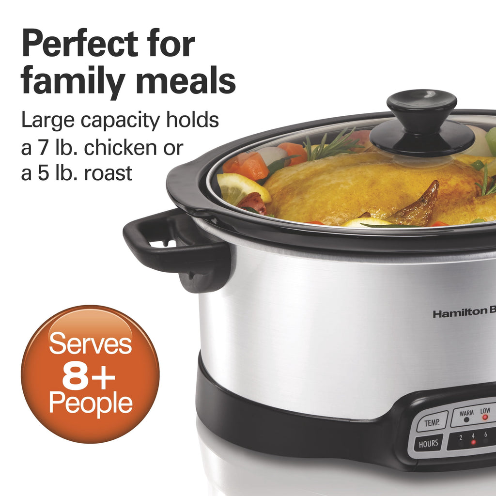 Hamilton Beach 7 Qt Programmable Slow Cooker - Stoneware Crock with Removable Pot, Stainless Steel