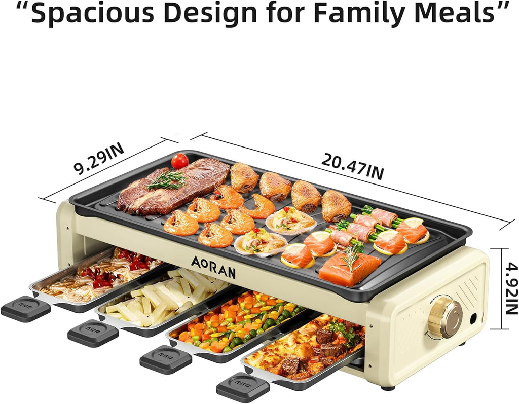 AORAN KITCHEN Electric Grill - 1800W Smokeless Nonstick Indoor Griddle, Multifunctional Skillet, Adjustable Temperature for Home Frying, Baking and Stewing