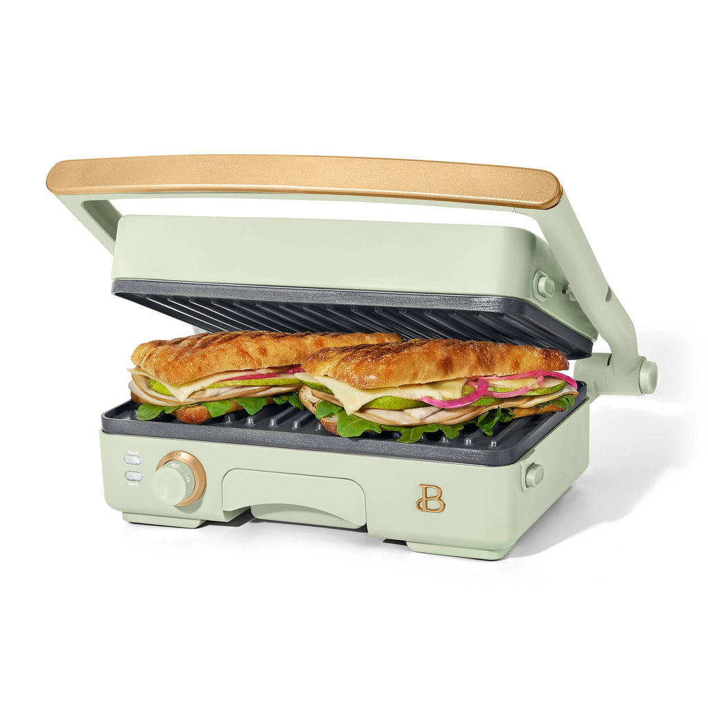 Beautiful 2-in-1 Panini Press & Grill with Detachable Plates - Sage Green by Drew Barrymore