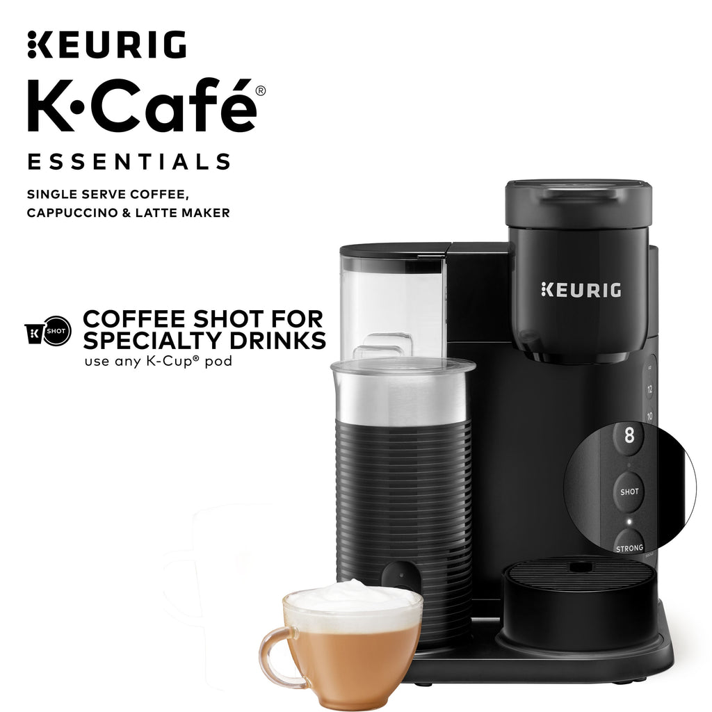 Keurig K-Cafe Essentials Single-Serve K-Cup Pod Coffee - Latte and Cappuccino Maker with Built-In Frother, Black