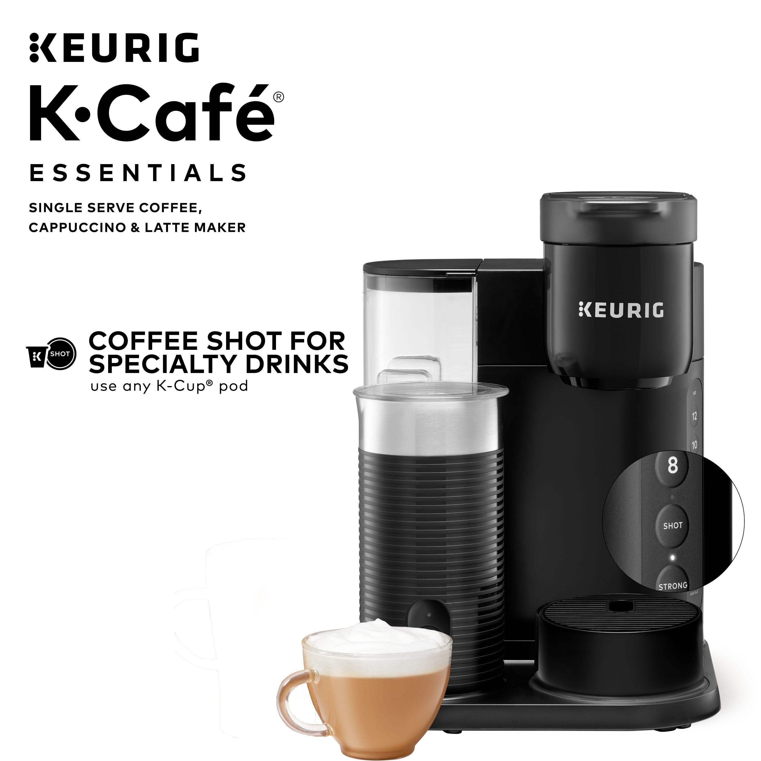 Keurig K-Cafe Essentials Single-Serve K-Cup Pod Coffee - Latte and Cappuccino Maker with Built-In Frother, Black