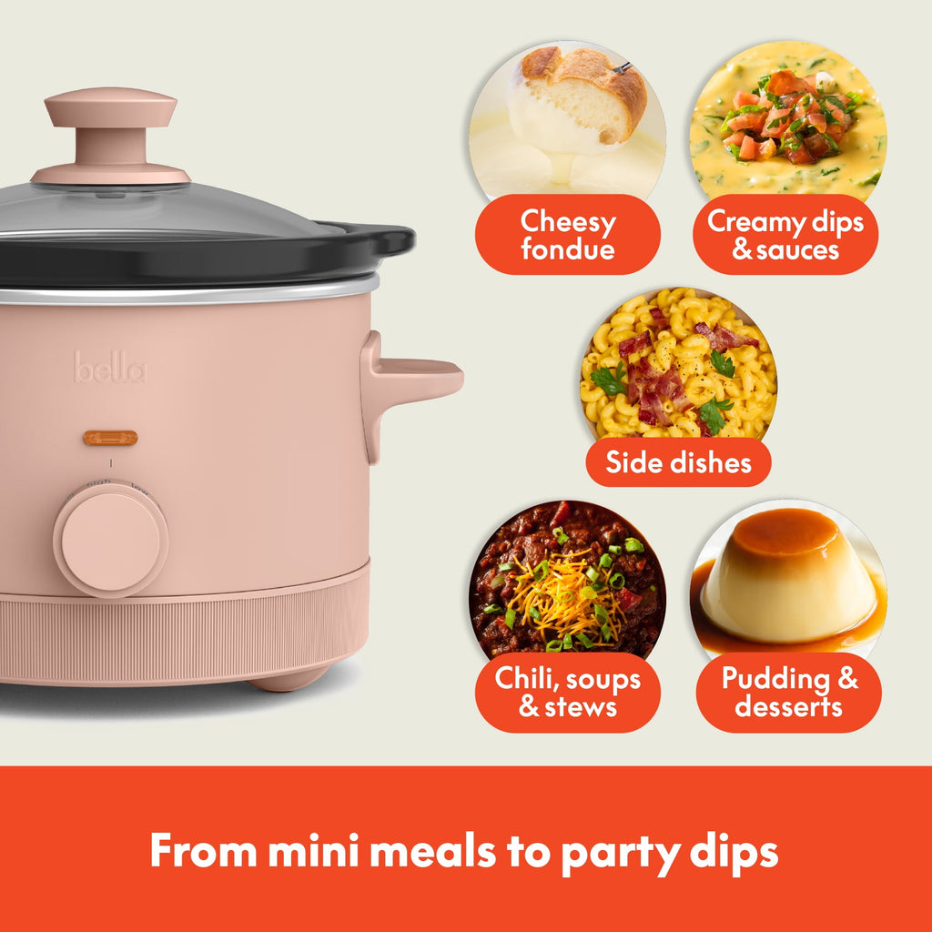 bella 1.5 Qt Manual Slow Cooker with 3 Heat Settings - Ceramic Nonstick Coating, Dishwasher Safe Pot & Tempered Glass Lid, Blossom